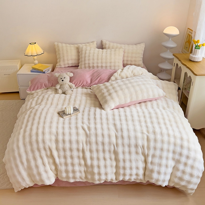 91家纺网 家纺一手货源 找家纺 （总）金梦拉家纺 2024直播爆款牛奶绒大泡泡渐变纯色四件套