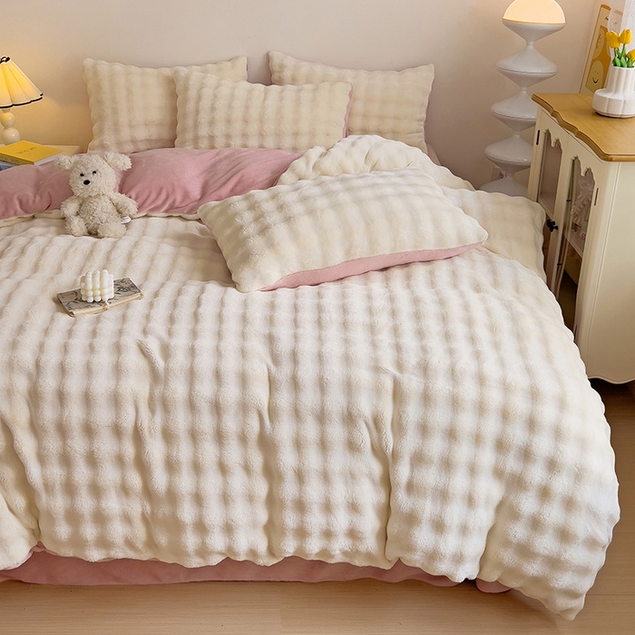 91家纺网 家纺一手货源 找家纺 （总）金梦拉家纺 2024直播爆款牛奶绒大泡泡渐变纯色四件套