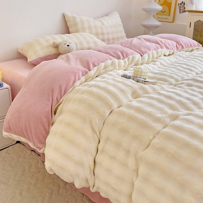 91家纺网 家纺一手货源 找家纺 （总）金梦拉家纺 2024直播爆款牛奶绒大泡泡渐变纯色四件套