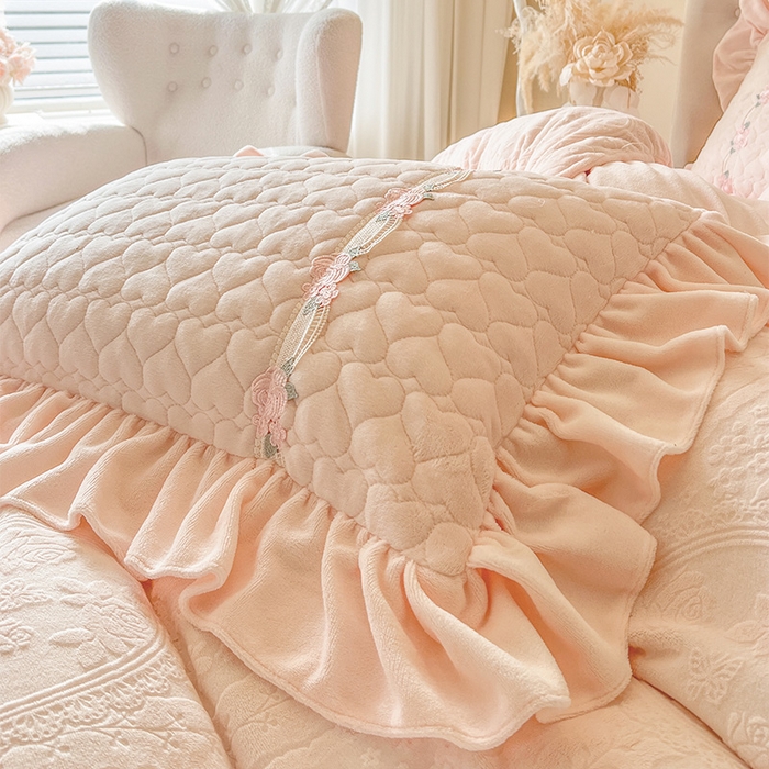 91家纺网 家纺一手货源 找家纺 （总）好儿喜家纺 2025新款雕花牛奶绒床盖四件套-海棠花