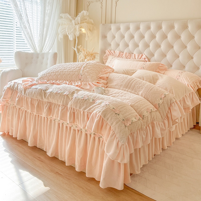 91家纺网 家纺一手货源 找家纺 （总）好儿喜家纺 2025新款雕花牛奶绒床盖四件套-海棠花