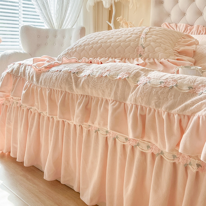 91家纺网 家纺一手货源 找家纺 （总）好儿喜家纺 2025新款雕花牛奶绒床盖四件套-海棠花