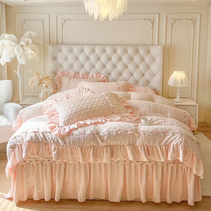 91家纺网 家纺一手货源 找家纺 （总）好儿喜家纺 2025新款雕花牛奶绒床盖四件套-海棠花