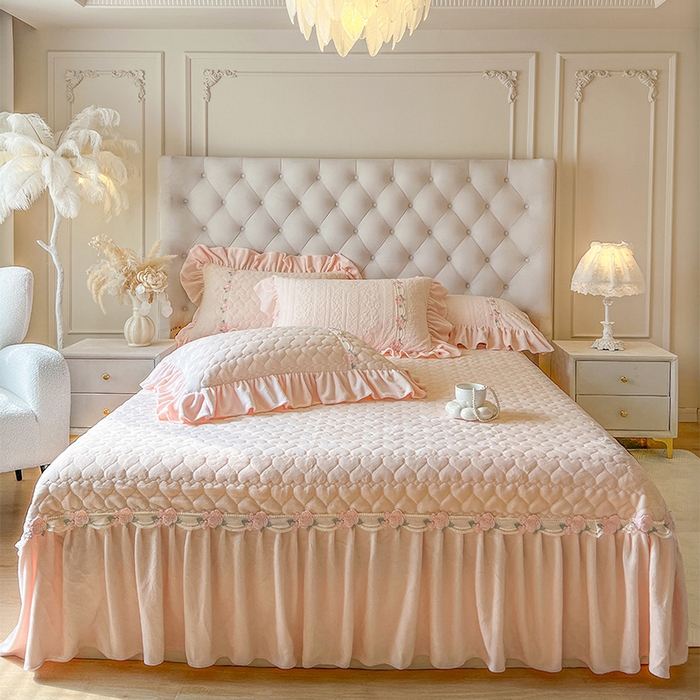 91家纺网 家纺一手货源 找家纺 （总）好儿喜家纺 2025新款雕花牛奶绒床盖四件套-海棠花