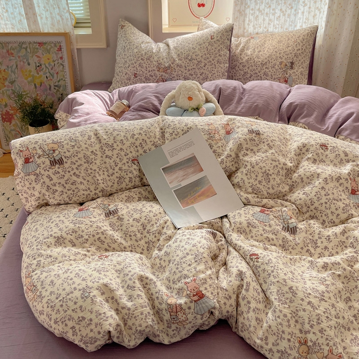 91家纺网 家纺一手货源 找家纺 （总）贝扬思家纺 2025新款亲肤舒适甄选三层纱印花套件系列四件套