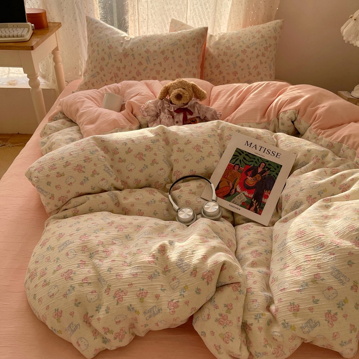 91家纺网 家纺一手货源 找家纺 （总）贝扬思家纺 2025新款亲肤舒适甄选三层纱印花套件系列四件套