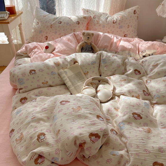 91家纺网 家纺一手货源 找家纺 （总）贝扬思家纺 2025新款亲肤舒适甄选三层纱印花套件系列四件套