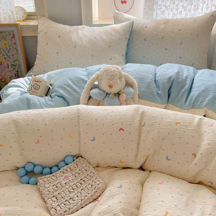 91家纺网 家纺一手货源 找家纺 贝扬思家纺 2025新款亲肤舒适甄选三层纱印花套件系列四件套 星月天空