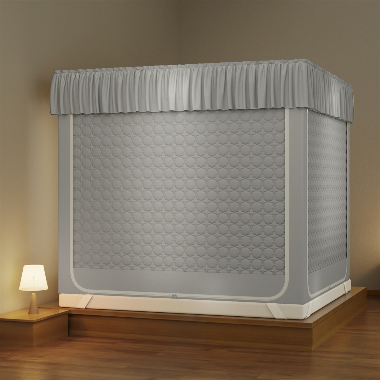 91家纺网 家纺一手货源 找家纺 飞轮海蚊帐 2025新款加厚夹棉遮光防风四季可用蚊帐冬季 保暖 床帘 高级灰-冬季保暖夹棉床帘四面夹棉