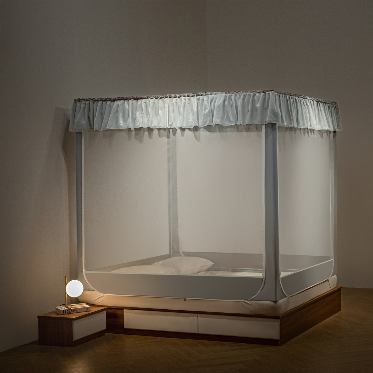 91家纺网 家纺一手货源 找家纺 飞轮海蚊帐 2025新款加厚夹棉遮光防风四季可用蚊帐冬季 保暖 床帘 高级灰-无遮光帘