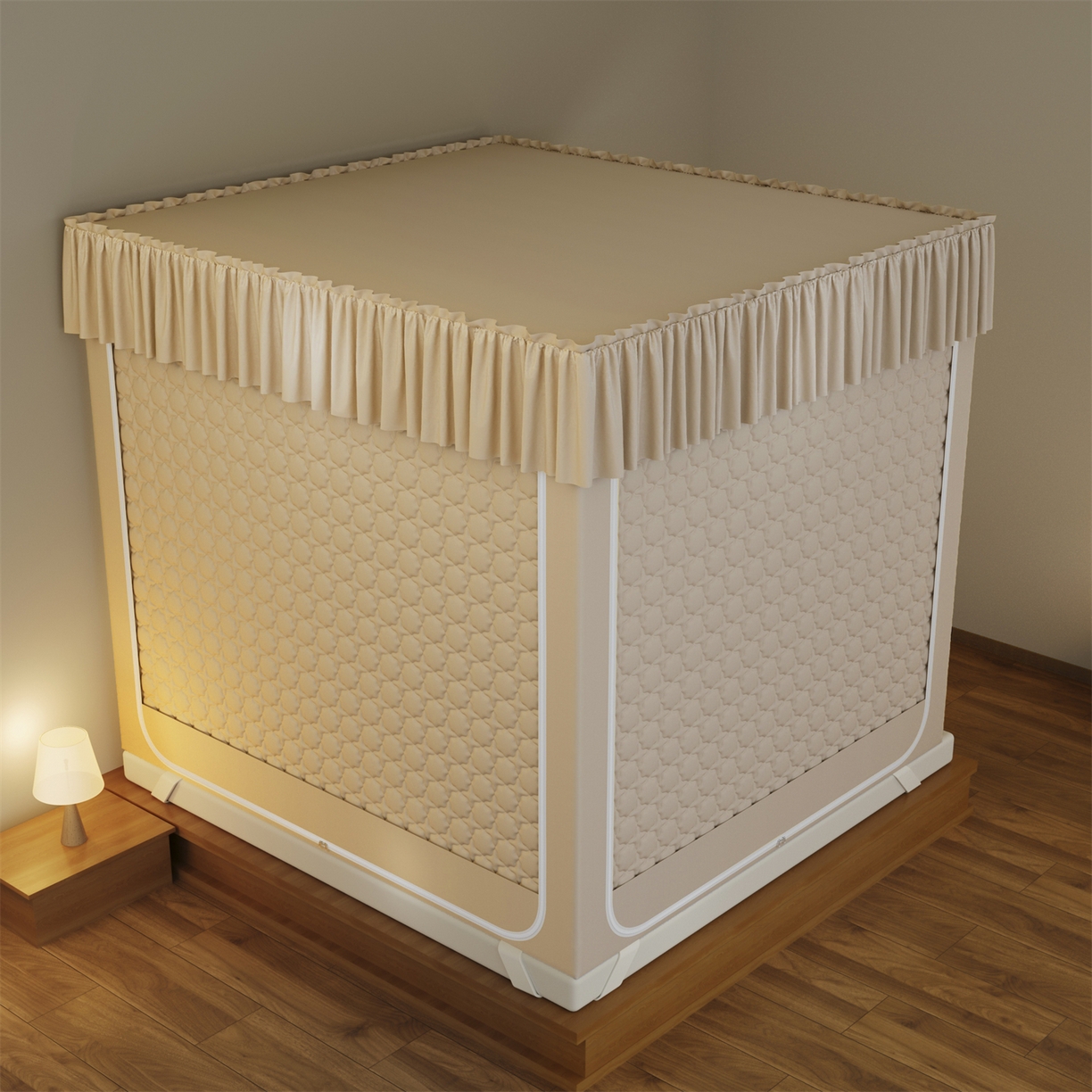 91家纺网 家纺一手货源 找家纺 飞轮海蚊帐 2025新款加厚夹棉遮光防风四季可用蚊帐冬季 保暖 床帘 香槟-冬季保暖夹棉床帘四面夹棉