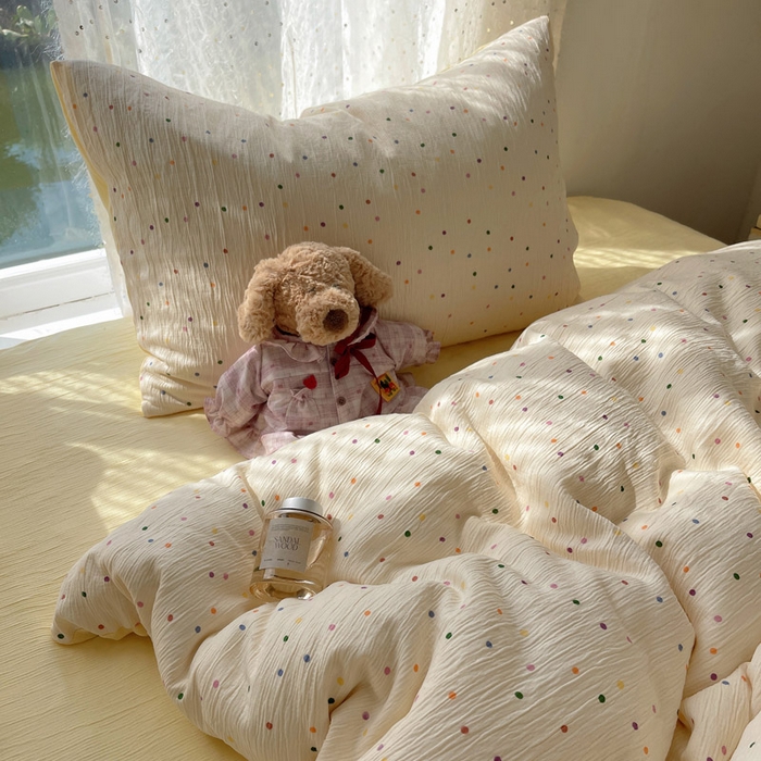 91家纺网 家纺一手货源 找家纺 贝扬思家纺 2025新款亲肤舒适甄选三层纱印花套件系列四件套 彩波波