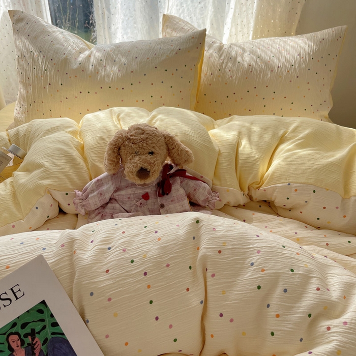 91家纺网 家纺一手货源 找家纺 贝扬思家纺 2025新款亲肤舒适甄选三层纱印花套件系列四件套 彩波波