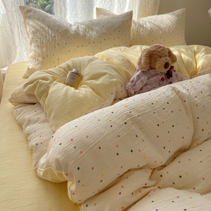 91家纺网 家纺一手货源 找家纺 贝扬思家纺 2025新款亲肤舒适甄选三层纱印花套件系列四件套 彩波波