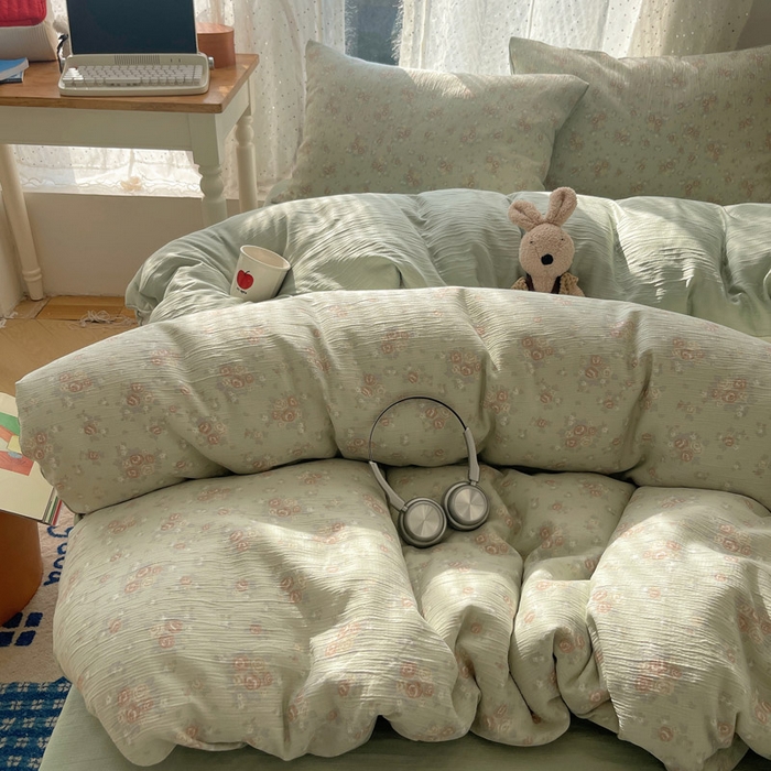 贝扬思家纺 2025新款亲肤舒适甄选三层纱印花套件系列四件套 玫瑰夜-绿