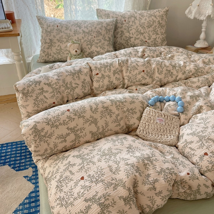 91家纺网 家纺一手货源 找家纺 贝扬思家纺 2025新款亲肤舒适甄选三层纱印花套件系列四件套 秋月梨