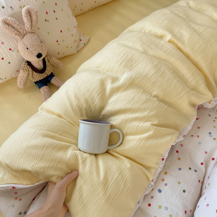 91家纺网 家纺一手货源 找家纺 贝扬思家纺 2025新款亲肤舒适甄选三层纱印花套件系列四件套 幸运星