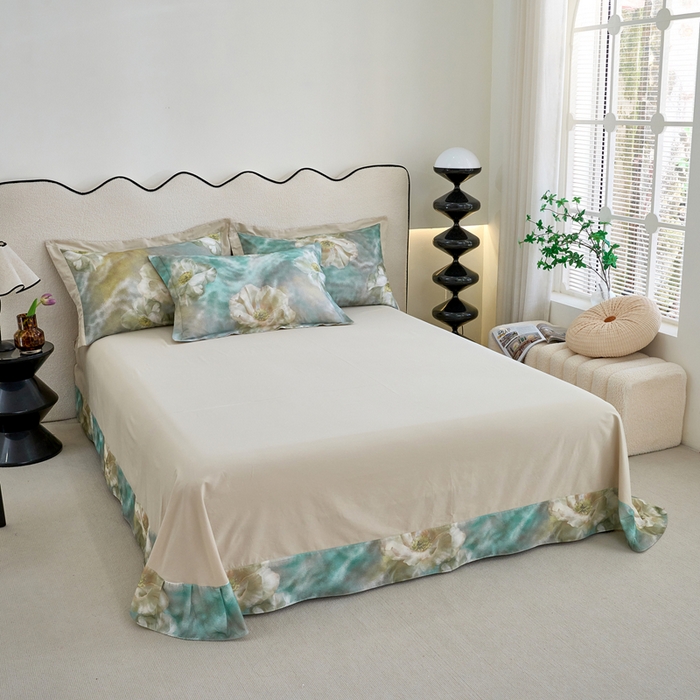 91家纺网 家纺一手货源 找家纺 三沁家居 2025新款全棉碳素磨毛数码印花四件套 弗罗拉