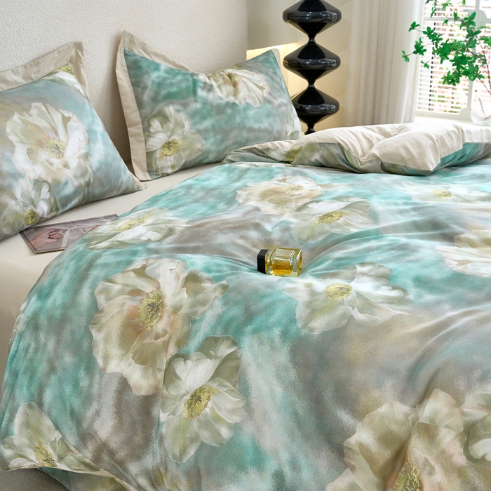 91家纺网 家纺一手货源 找家纺 三沁家居 2025新款全棉碳素磨毛数码印花四件套 弗罗拉