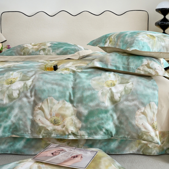 91家纺网 家纺一手货源 找家纺 三沁家居 2025新款全棉碳素磨毛数码印花四件套 弗罗拉