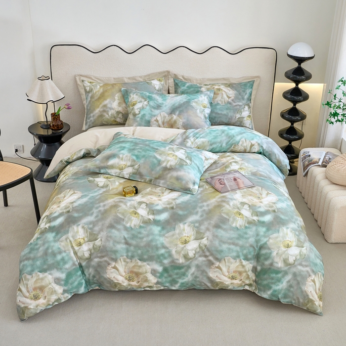 91家纺网 家纺一手货源 找家纺 三沁家居 2025新款全棉碳素磨毛数码印花四件套 弗罗拉