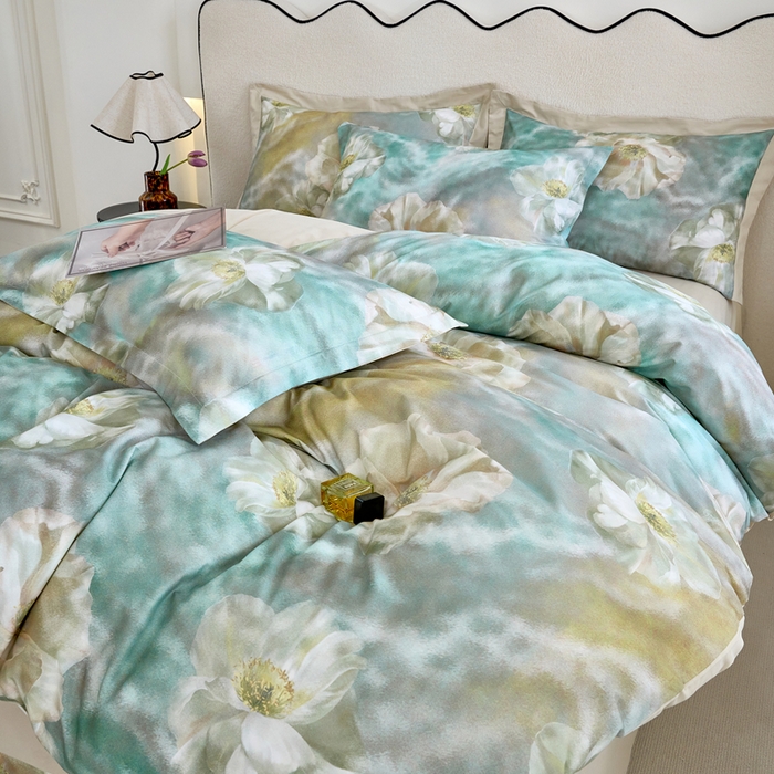 91家纺网 家纺一手货源 找家纺 三沁家居 2025新款全棉碳素磨毛数码印花四件套 弗罗拉