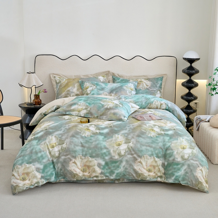 三沁家居 2025新款全棉碳素磨毛数码印花四件套 弗罗拉