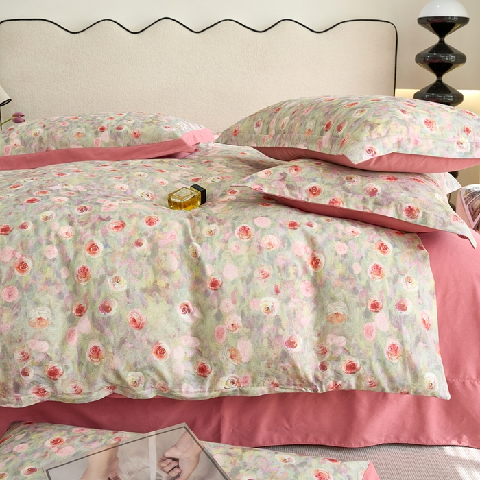 91家纺网 家纺一手货源 找家纺 三沁家居 2025新款全棉碳素磨毛数码印花四件套 罗曼蒂