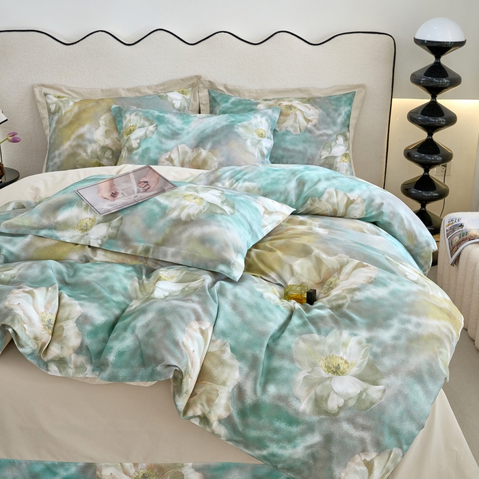 91家纺网 家纺一手货源 找家纺 三沁家居 2025新款全棉碳素磨毛数码印花四件套 弗罗拉