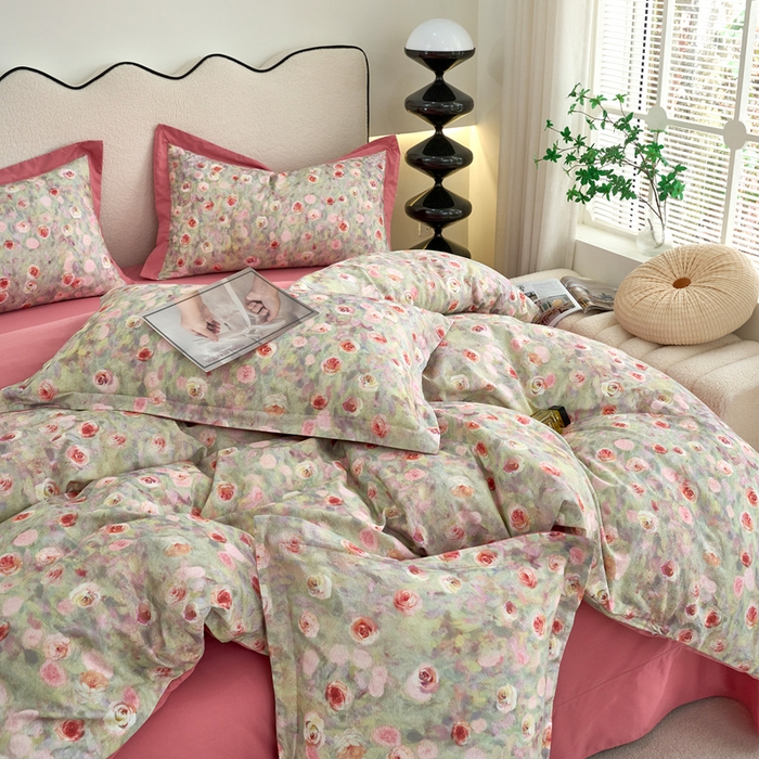 91家纺网 家纺一手货源 找家纺 三沁家居 2025新款全棉碳素磨毛数码印花四件套 罗曼蒂