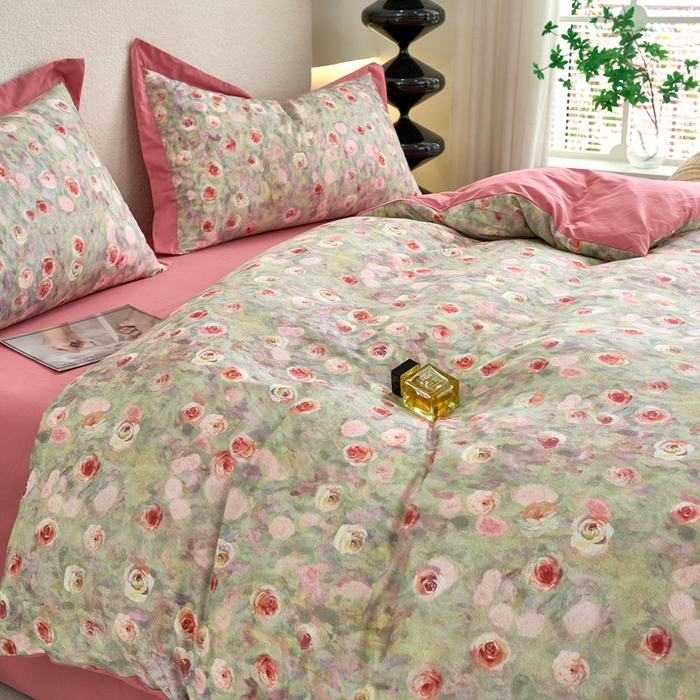 91家纺网 家纺一手货源 找家纺 三沁家居 2025新款全棉碳素磨毛数码印花四件套 罗曼蒂