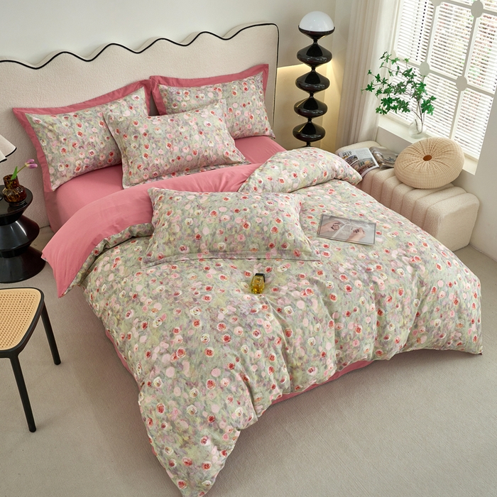 91家纺网 家纺一手货源 找家纺 三沁家居 2025新款全棉碳素磨毛数码印花四件套 罗曼蒂