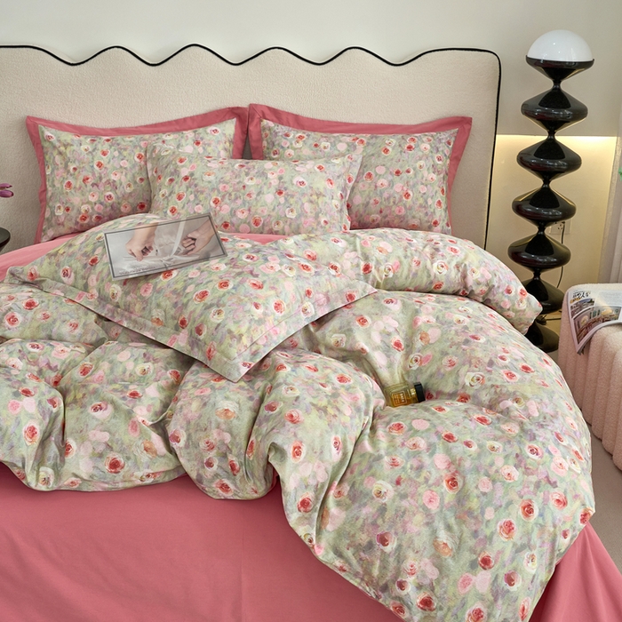 91家纺网 家纺一手货源 找家纺 三沁家居 2025新款全棉碳素磨毛数码印花四件套 罗曼蒂