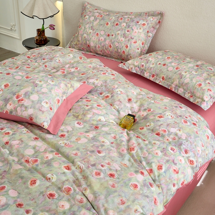 91家纺网 家纺一手货源 找家纺 三沁家居 2025新款全棉碳素磨毛数码印花四件套 罗曼蒂