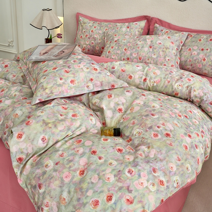 91家纺网 家纺一手货源 找家纺 三沁家居 2025新款全棉碳素磨毛数码印花四件套 罗曼蒂