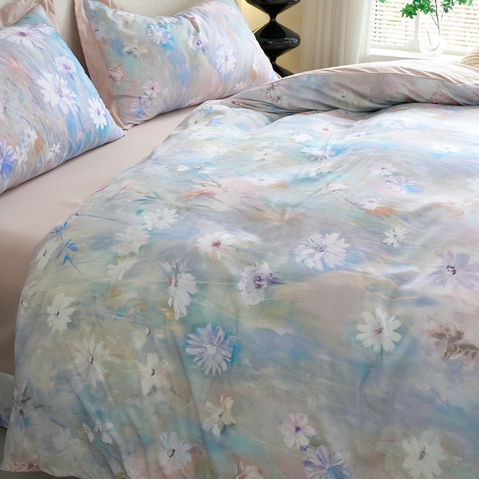 91家纺网 家纺一手货源 找家纺 三沁家居 2025新款全棉碳素磨毛数码印花四件套 莫妮卡