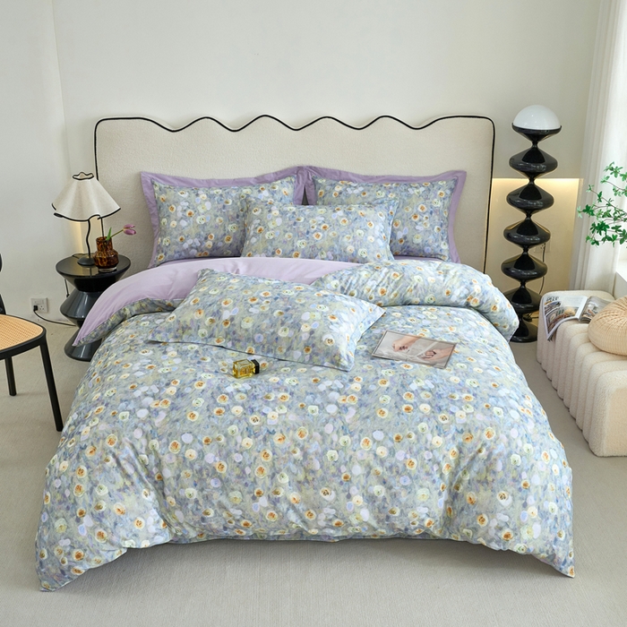 91家纺网 家纺一手货源 找家纺 三沁家居 2025新款全棉碳素磨毛数码印花四件套 艾丽丝