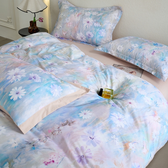 91家纺网 家纺一手货源 找家纺 三沁家居 2025新款全棉碳素磨毛数码印花四件套 莫妮卡