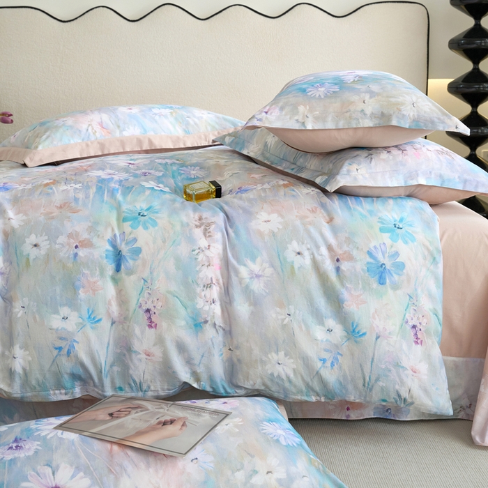 91家纺网 家纺一手货源 找家纺 三沁家居 2025新款全棉碳素磨毛数码印花四件套 莫妮卡