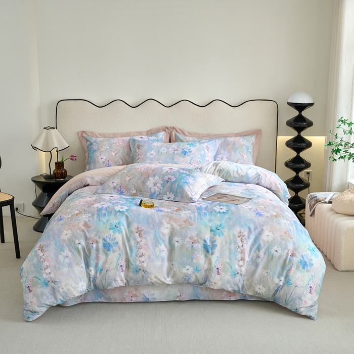 91家纺网 家纺一手货源 找家纺 三沁家居 2025新款全棉碳素磨毛数码印花四件套 莫妮卡