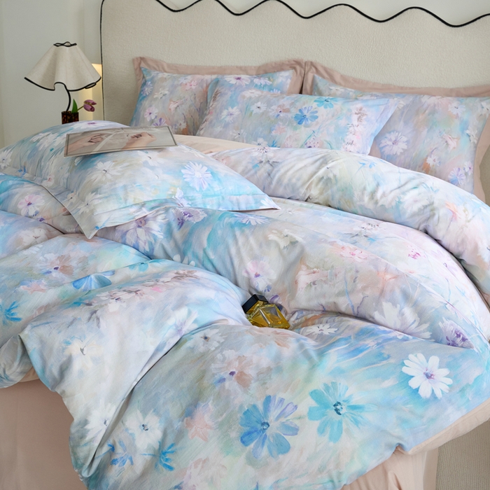 91家纺网 家纺一手货源 找家纺 三沁家居 2025新款全棉碳素磨毛数码印花四件套 莫妮卡