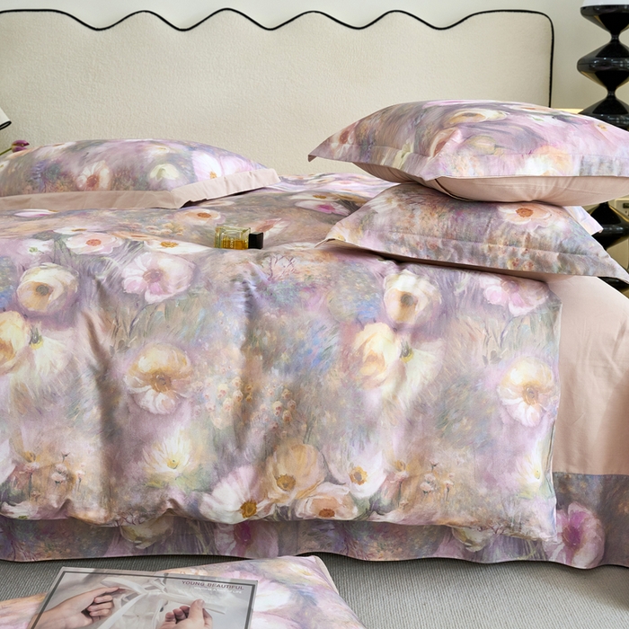 91家纺网 家纺一手货源 找家纺 三沁家居 2025新款全棉碳素磨毛数码印花四件套 维纳斯