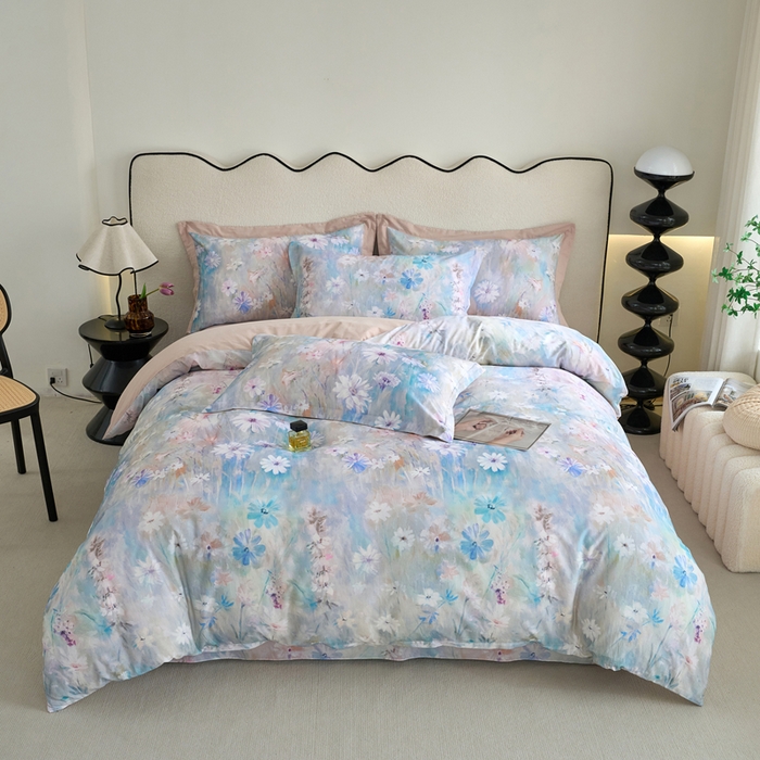 91家纺网 家纺一手货源 找家纺 三沁家居 2025新款全棉碳素磨毛数码印花四件套 莫妮卡