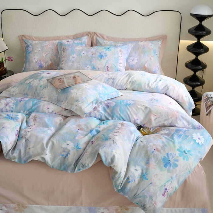 91家纺网 家纺一手货源 找家纺 三沁家居 2025新款全棉碳素磨毛数码印花四件套 莫妮卡