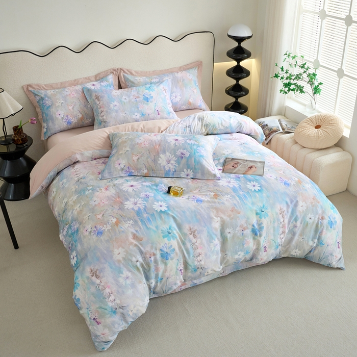 91家纺网 家纺一手货源 找家纺 三沁家居 2025新款全棉碳素磨毛数码印花四件套 莫妮卡