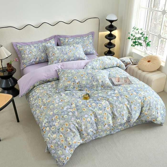 91家纺网 家纺一手货源 找家纺 三沁家居 2025新款全棉碳素磨毛数码印花四件套 艾丽丝