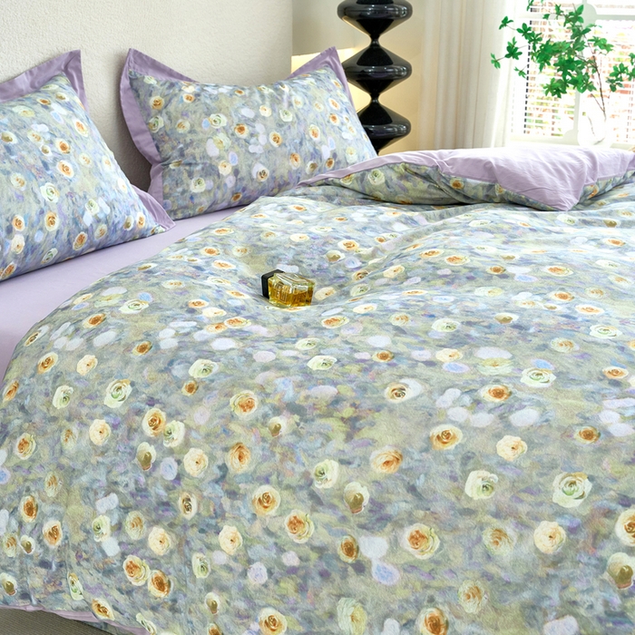 91家纺网 家纺一手货源 找家纺 三沁家居 2025新款全棉碳素磨毛数码印花四件套 艾丽丝