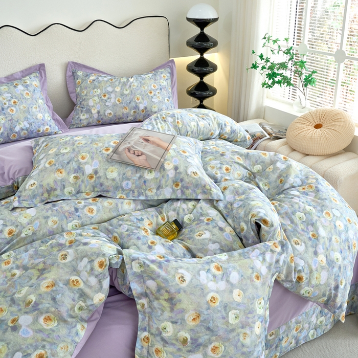 91家纺网 家纺一手货源 找家纺 三沁家居 2025新款全棉碳素磨毛数码印花四件套 艾丽丝