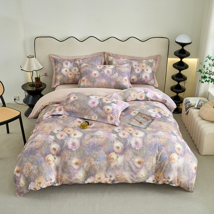 91家纺网 家纺一手货源 找家纺 三沁家居 2025新款全棉碳素磨毛数码印花四件套 维纳斯