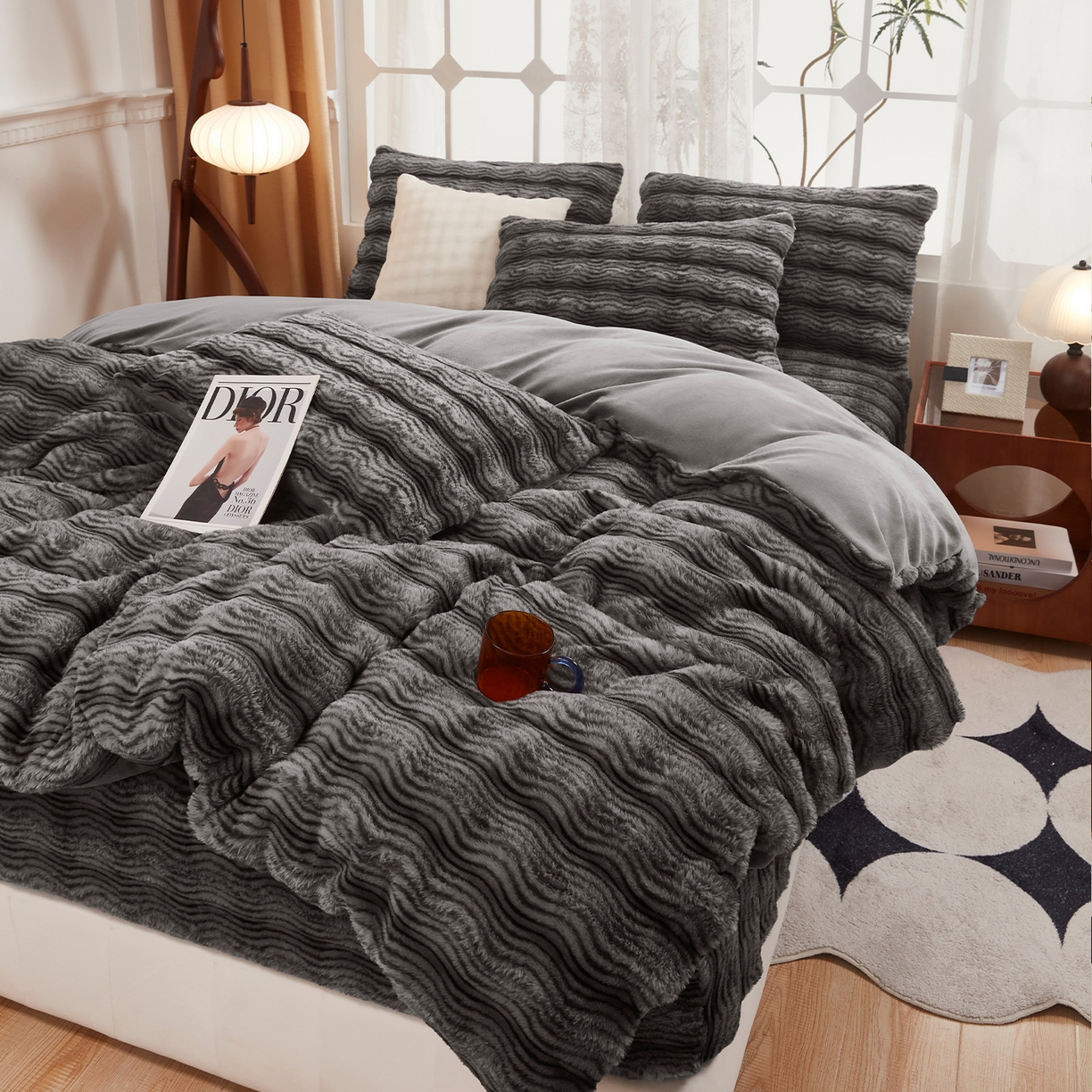 91家纺网 家纺一手货源 找家纺 （总）乐居家纺 2025新款加厚兔毛绒纯色四件套套件系列